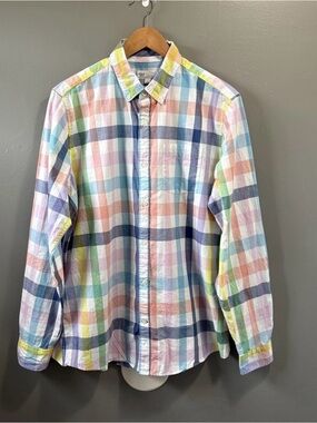 GAP Button-Down Standard Fit Shirt Mens L Pastel Plaid Cotton Preppy Long Sleeve